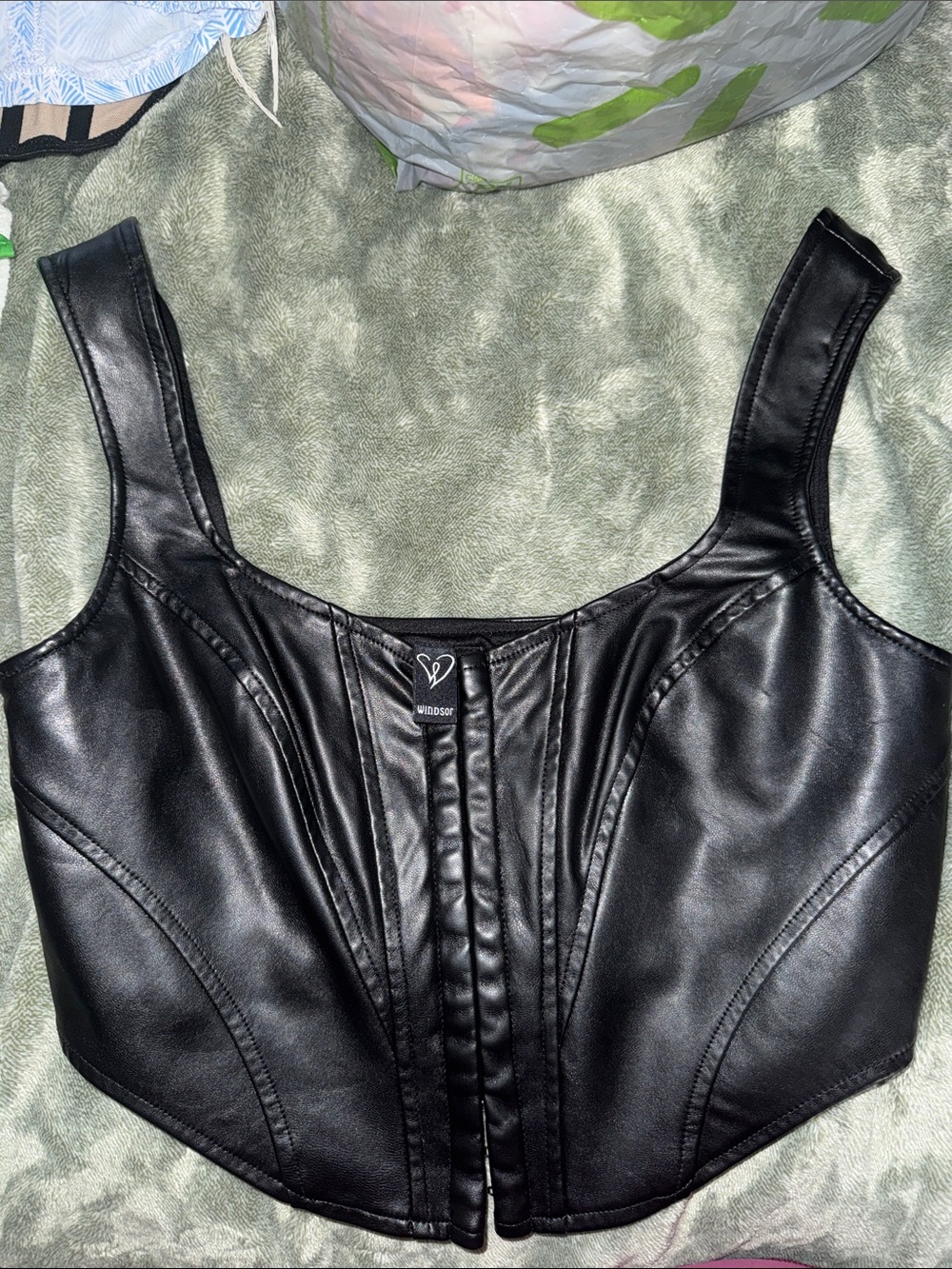 Windsor Black Faux Leather Corset-Style Bustier